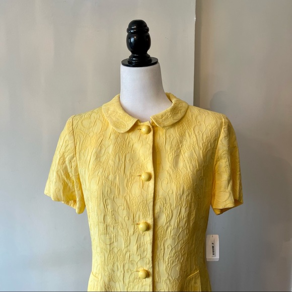 Louben 60s mod vintage style brocade damask yellow Peter Pan collar jacket dress - Picture 3 of 12